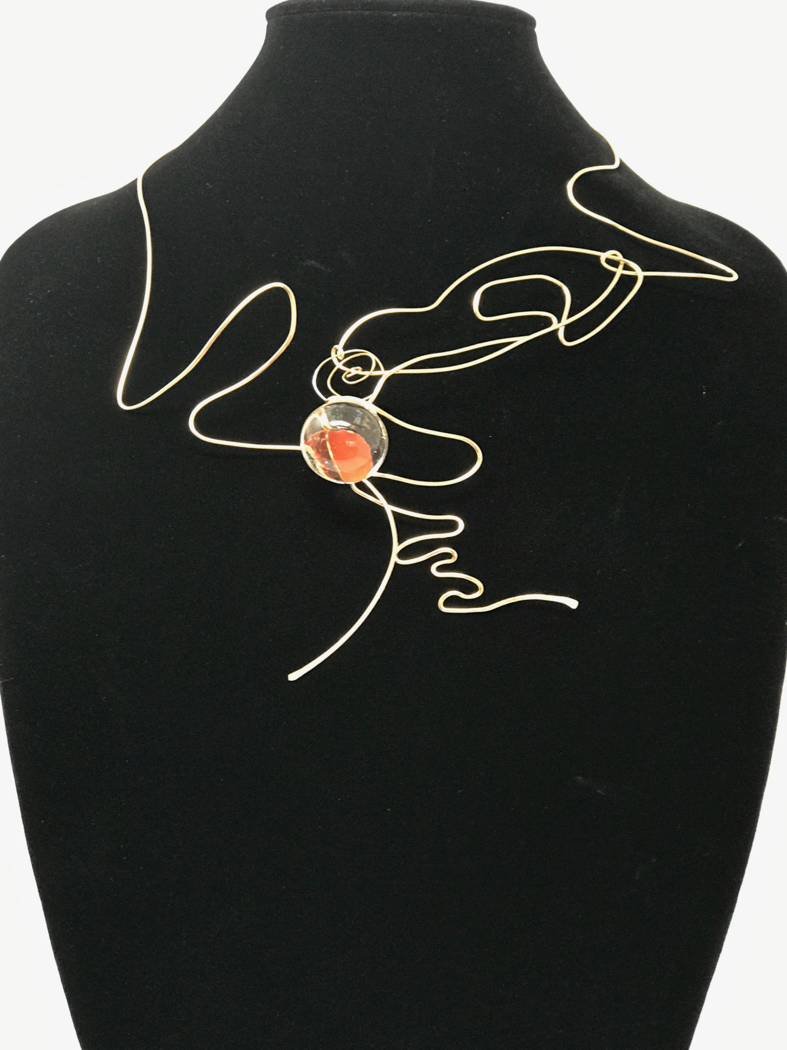 N1149 Red Globe Meandering Necklace by Silvana LaCreta Ravena